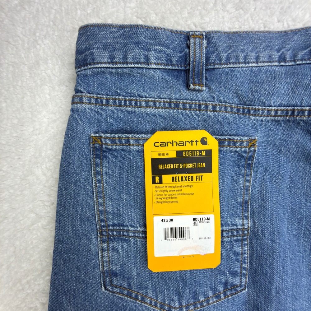 Carhartt Mens BD5119-M Relaxed Fit 5-Pocket Jeans Blue Denim 42x30 NWT